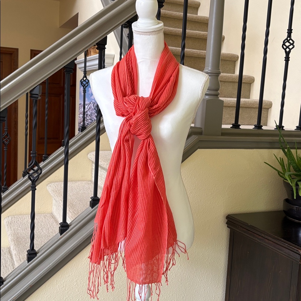 Ann Taylor Orange Fringe Scarf/Wrap 60% Cashmere 40% Silk